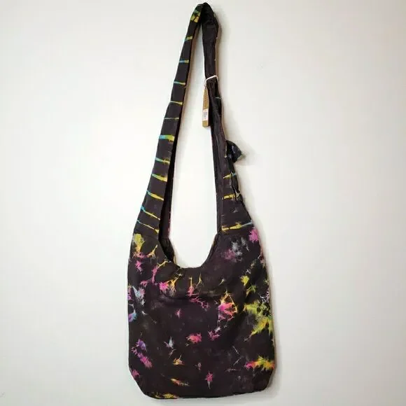 Tie Dye Crossbody Hobo Bag Rainbow Spiral Fabric Festival Purse Handmade Nepal - Picture 3 of 13